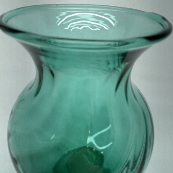 Vintage Indiana Glass Flower Vase Aqua Blue Swirled Diamond 3D Effect Ohio USA - Picture 3 of 12